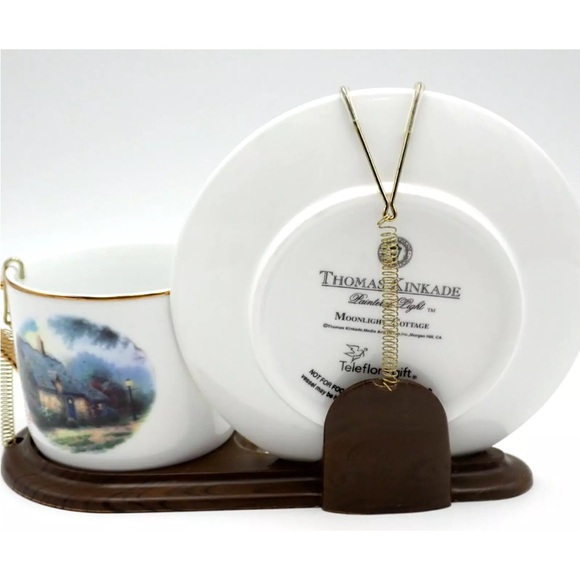 Thomas Kinkade Cup Saucer Stand Set By Teleflora "MOONLIGHT COTTAGE" - Picture 6 of 11